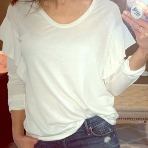 NATION LTD white top with ruffle shoulder